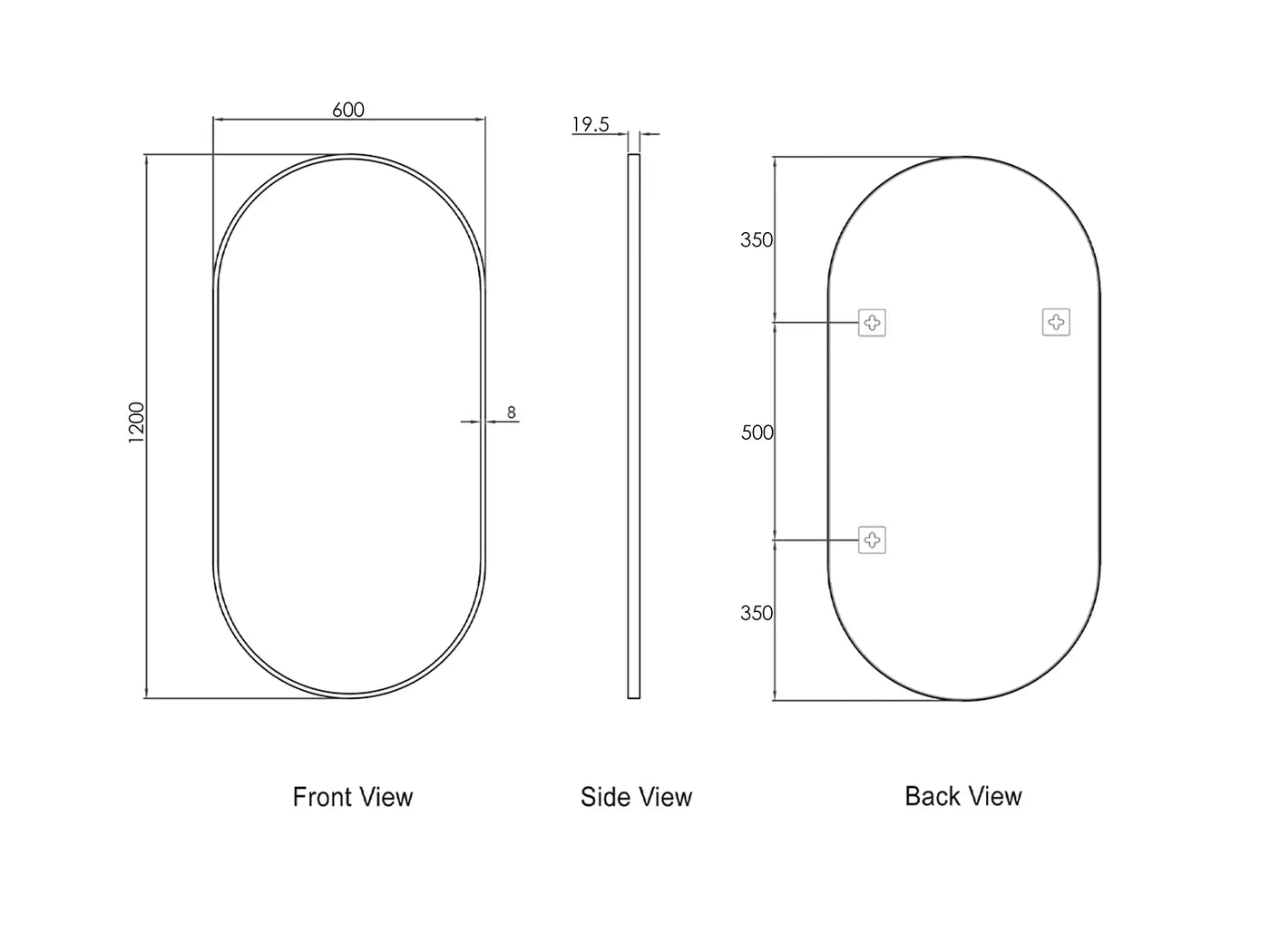 Noosa 1200(W)x600(H) Black Metal Frame Tuffi Mirror- Install Horizontal or Vertical