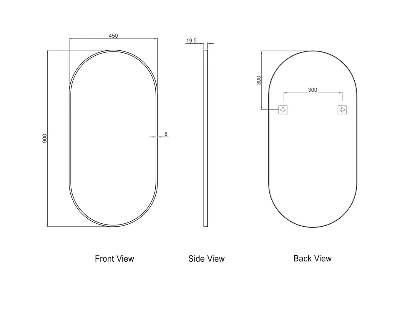 Noosa 900(H)x450(W) White Metal Frame Tuffi Mirror
