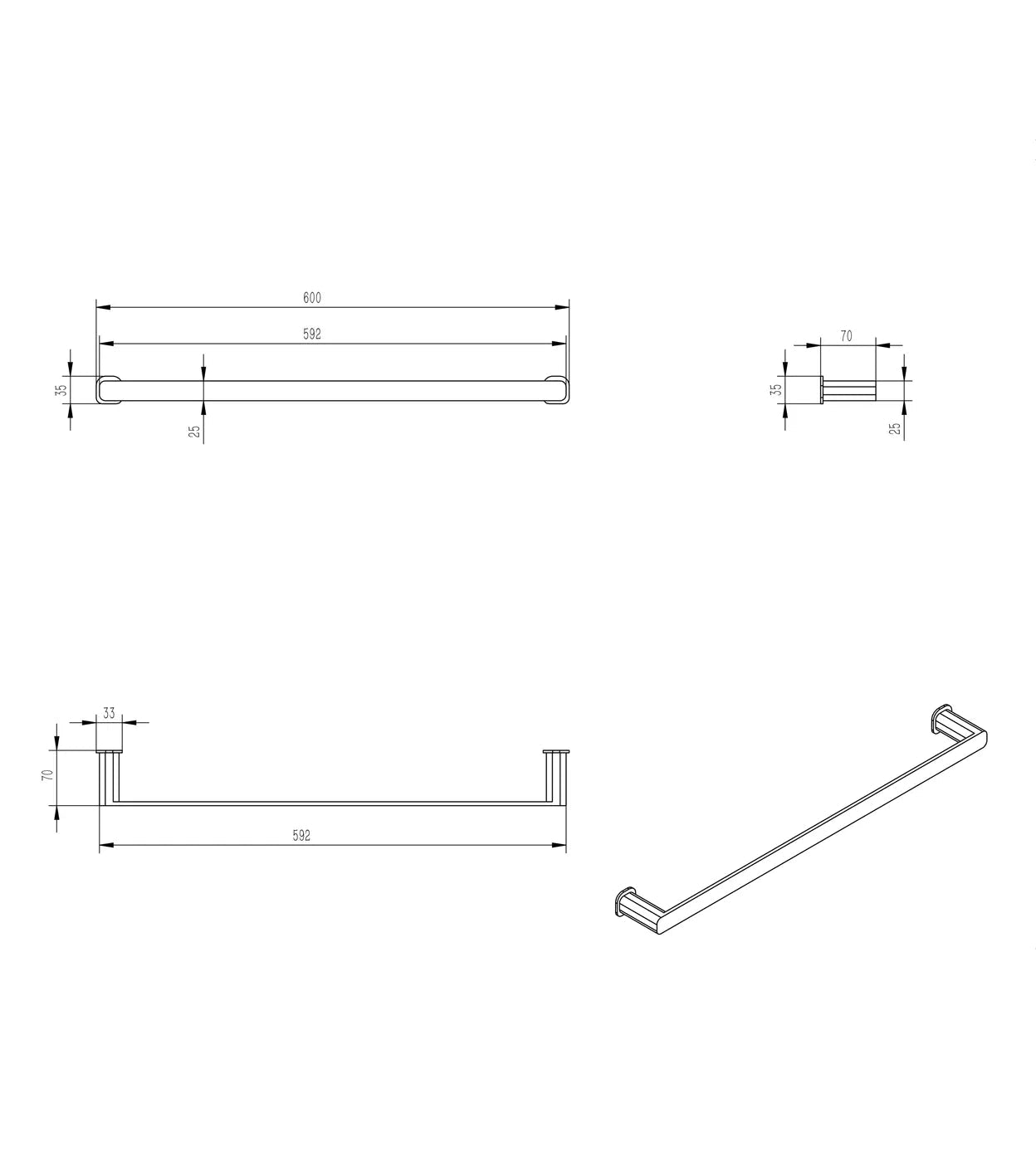Oskar 600mm Brushed Nickel Single Towel Rail