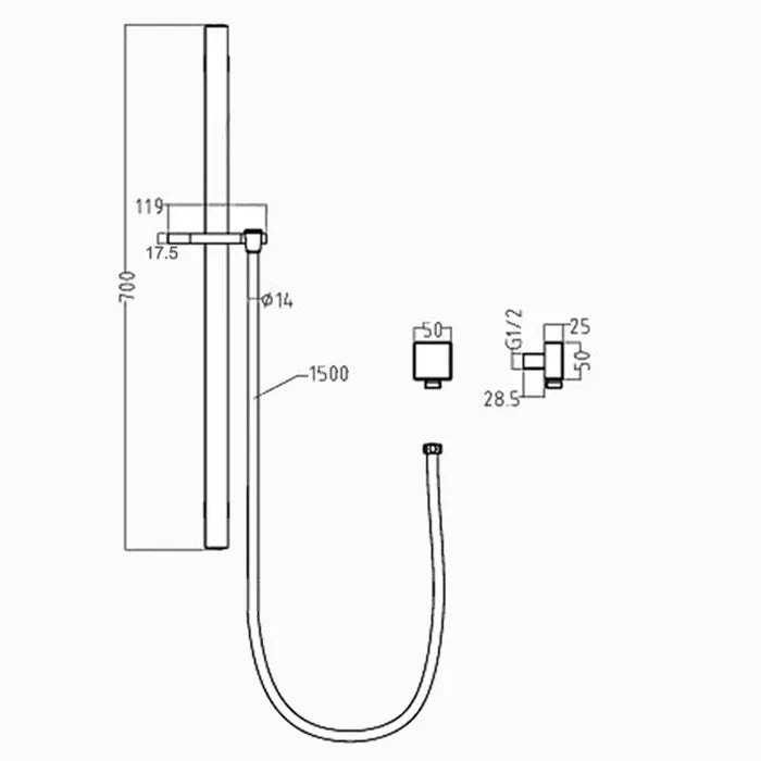 Pavia Brushed Gold Shower Rail with Round Handheld Shower Piece