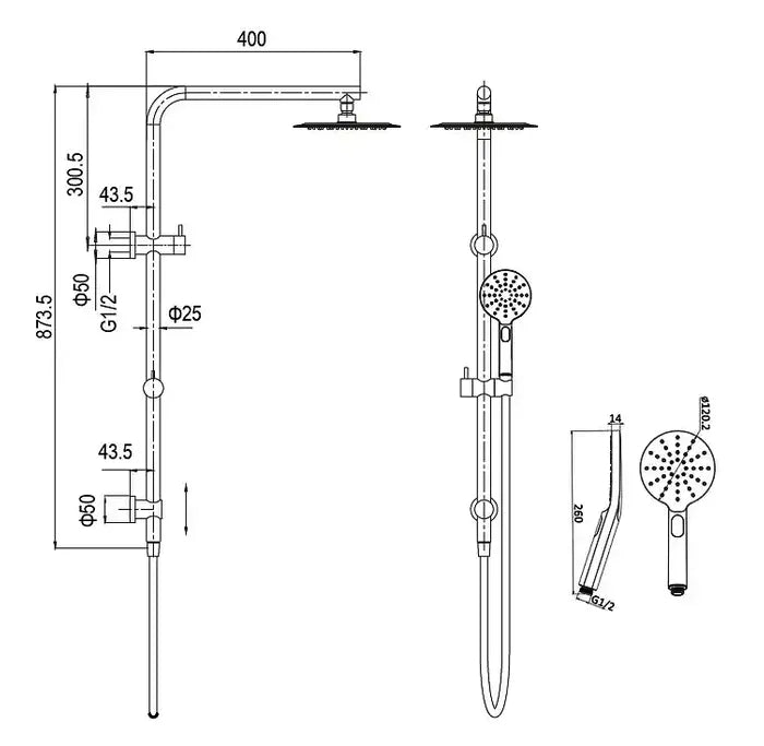 Pavia Twin Shower On Rail 200mm Shower Head Round Gunmetal