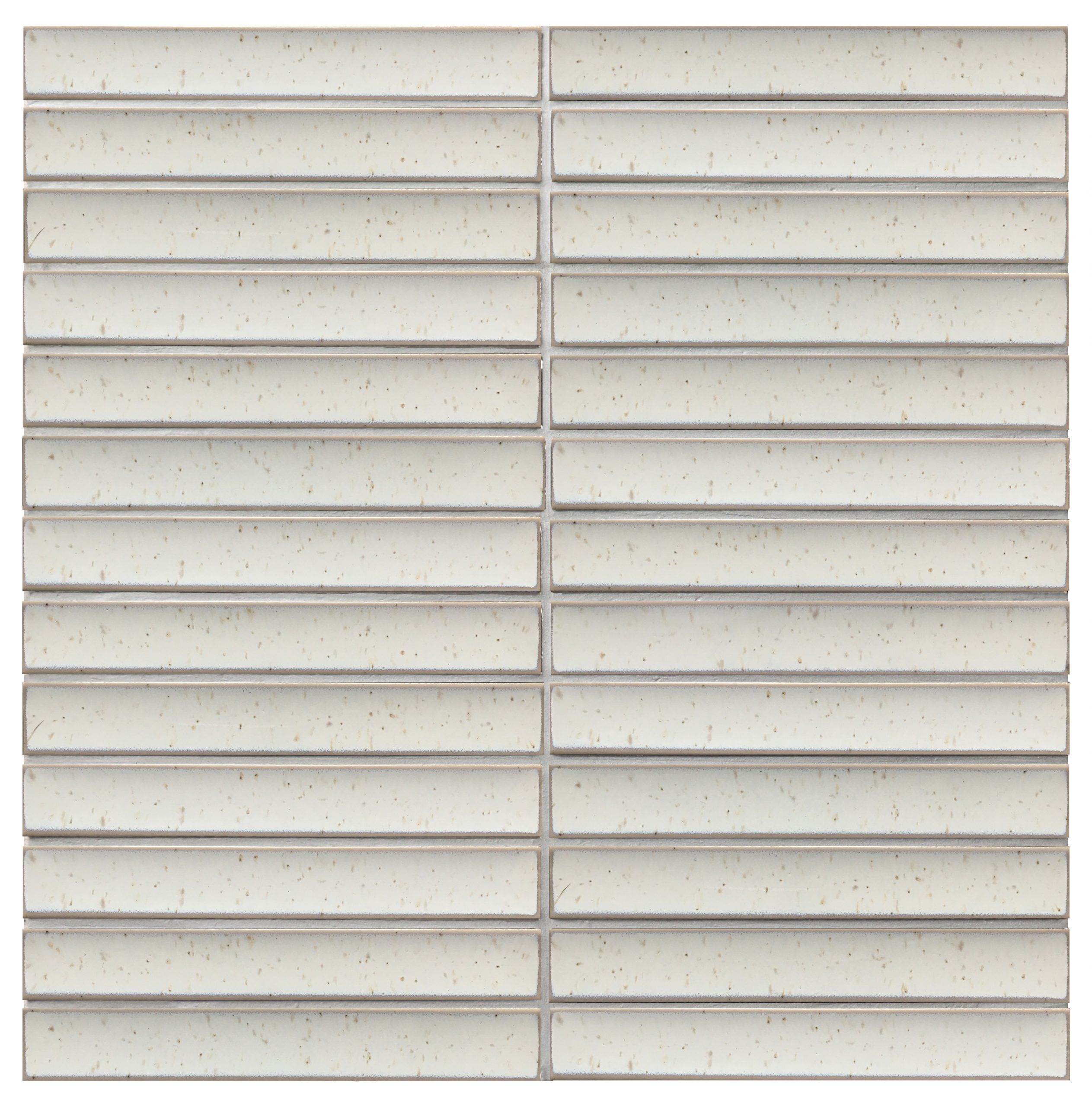 Rakeen Concave Mosaic Speckle Warm White Gloss Sheet Size - 299x296mm Chip Size - 20x145mm