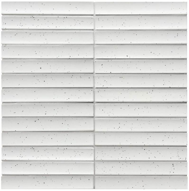 | Rakeen Concave Mosaic | Speckle White Matt Sheet Size - 293x296mm Chip Size - 20x145mm