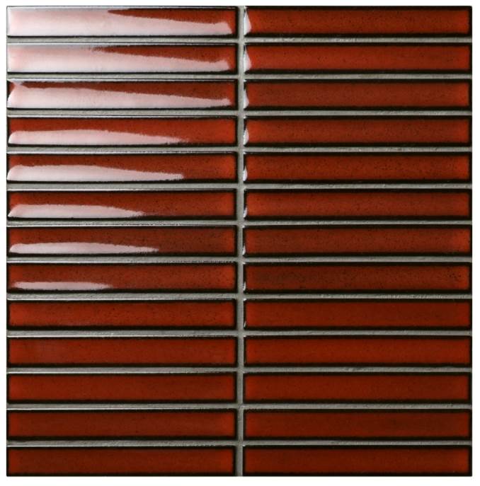 | Rakeen Concave Mosaic | Red Gloss Sheet Size - 293x296mm Chip Size - 20x145mm