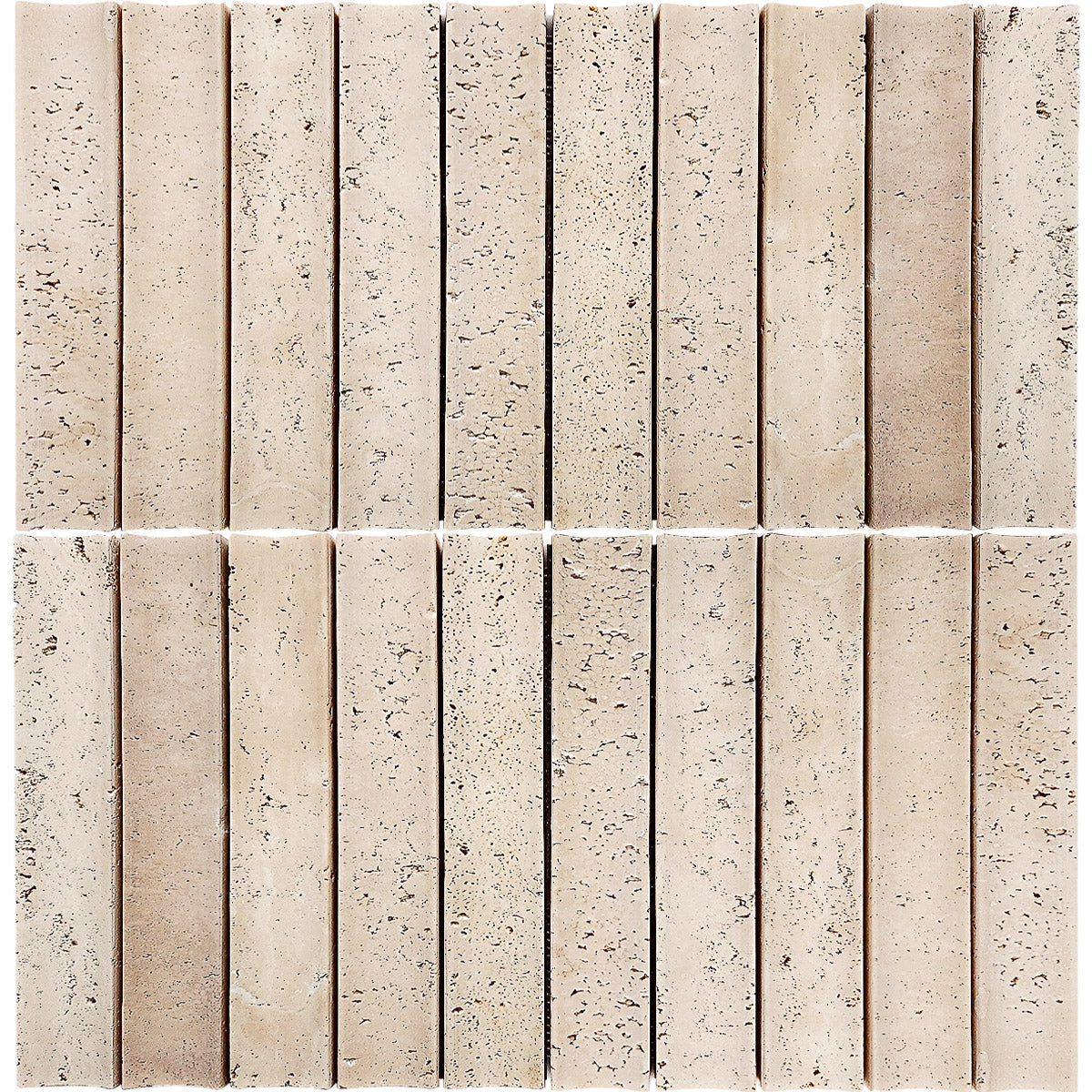 Roman Travertine Concave Stack Mosaic Honed 30x145 Sheet 292x318x15