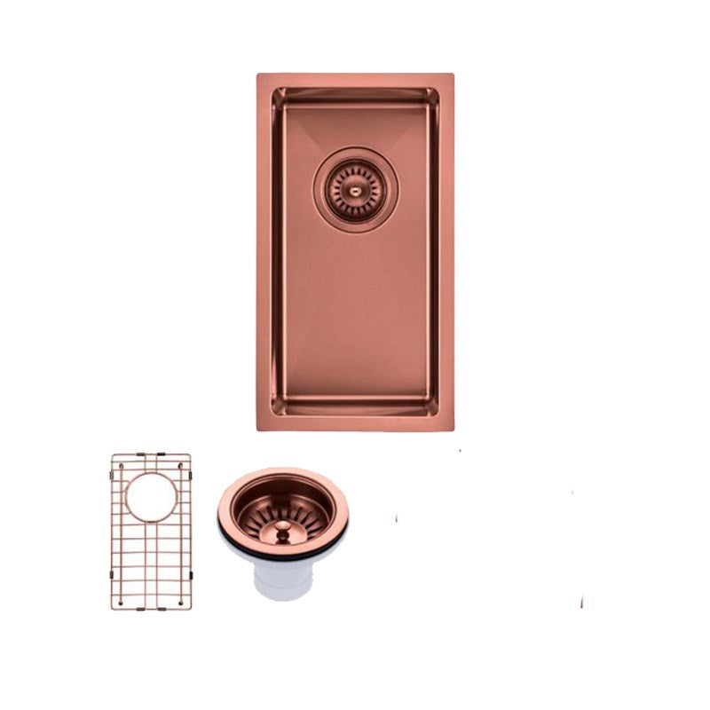 Round Corner Stainless Steel PVD Coating Single Bowl Kitchen Sink(with Bottom Grid) 250*450*215mm