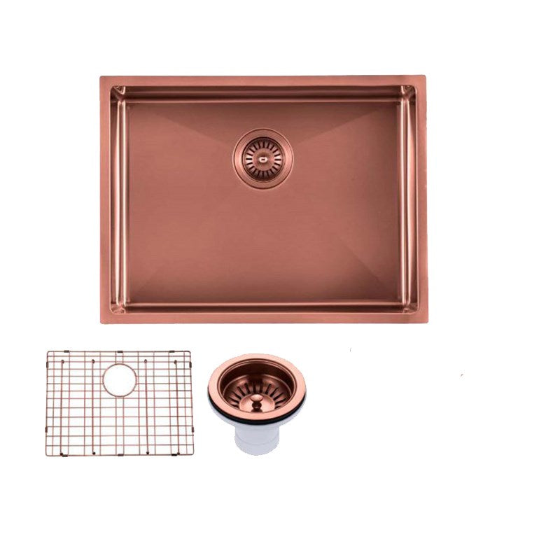 Round Corner Stainless Steel PVD Coating Single Bowl Kitchen Sink(with Bottom Grid) 600*450*230mm