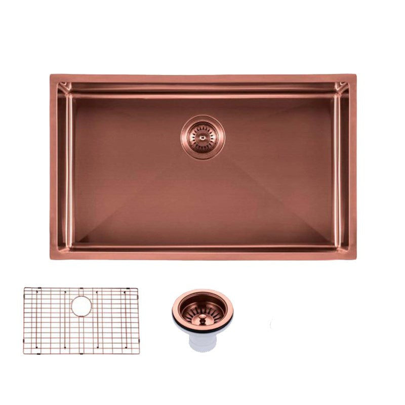 Round Corner Stainless Steel PVD Coating Single Bowl Kitchen Sink(with Bottom Grid) 762*457*254mm