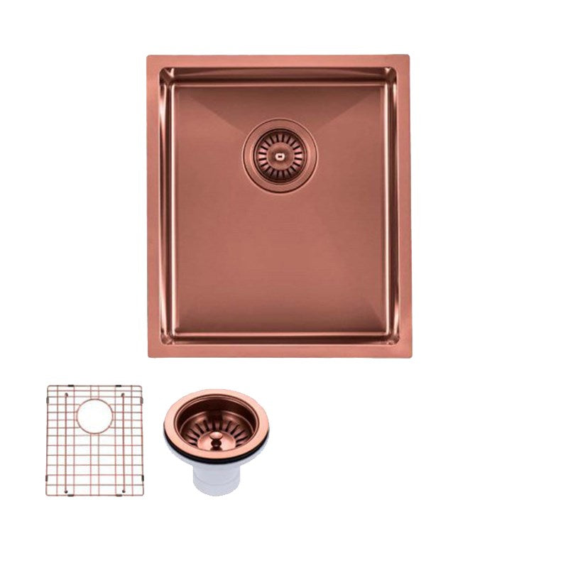 Round Corner Stainless Steel PVD Coating Single Bowl Kitchen Sink(with Bottom Grid) 390*450*215mm