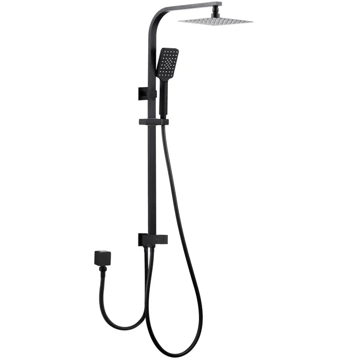 Taran 200mm Matte Black Twin Shower On Rail Bottom Inlet Square
