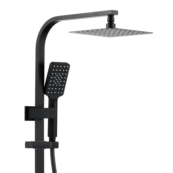 Taran 200mm Matte Black Twin Shower On Rail Bottom Inlet Square