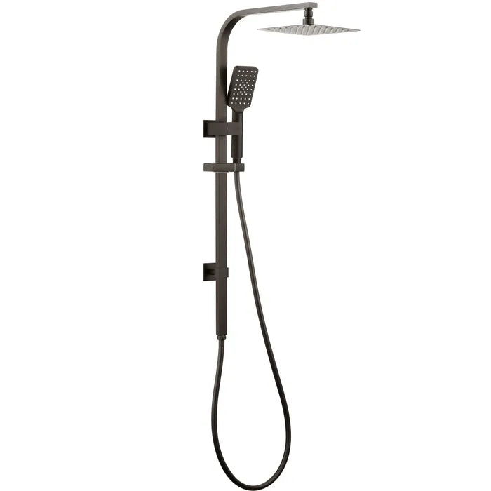 Taran 250mm Gun Metal Twin Shower On Rail Top Inlet Square