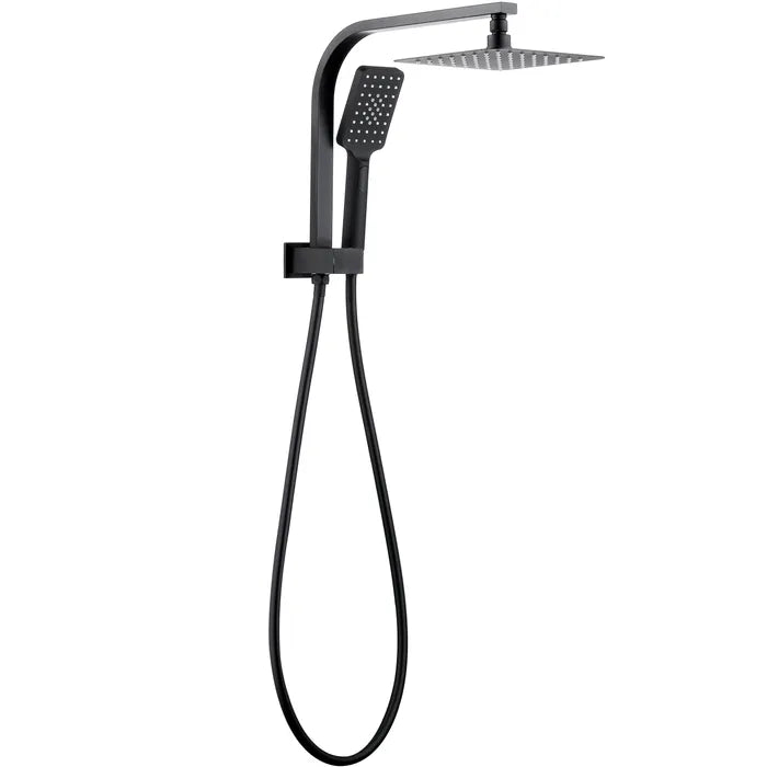 Taran 250mm Matte Black Twin Shower On Rail Top Inlet Square
