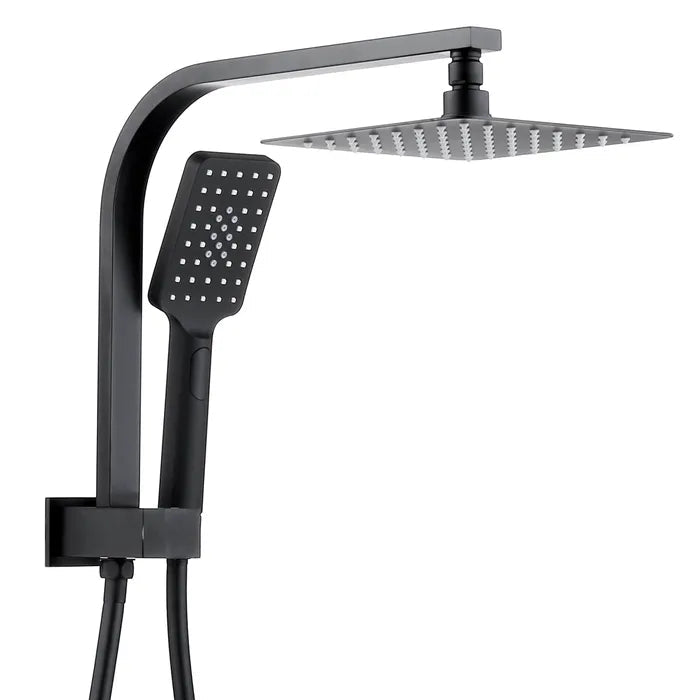 Taran 250mm Matte Black Twin Shower On Rail Top Inlet Square