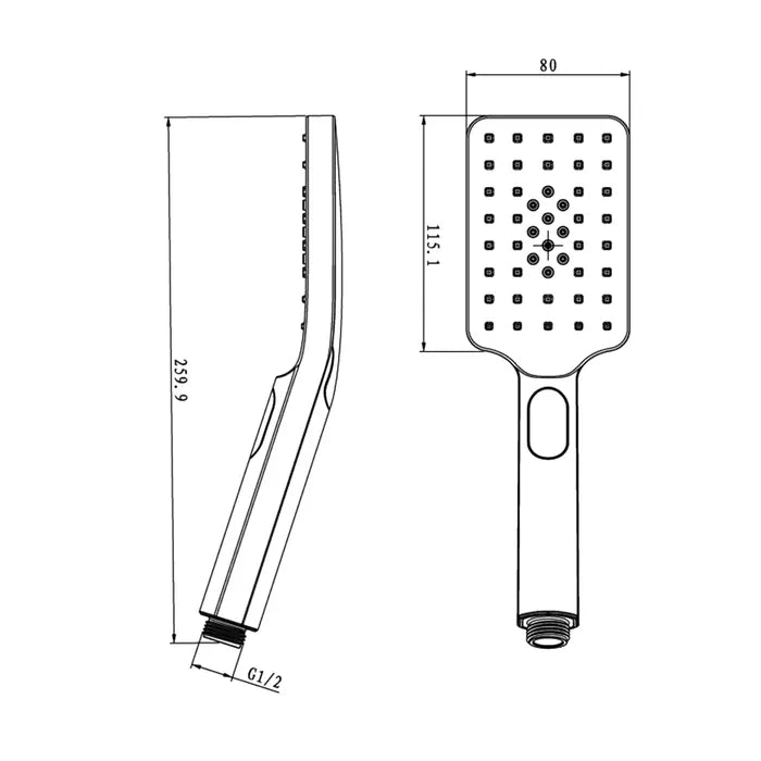 Taran Gun Metal Shower Rail with Square Handheld Shower Piece