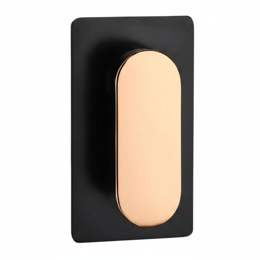 Vetto Shower Wall Mixer Matte Black & Rose Gold styled in a modern Sydney bathroom | Luxury tapware by TWC