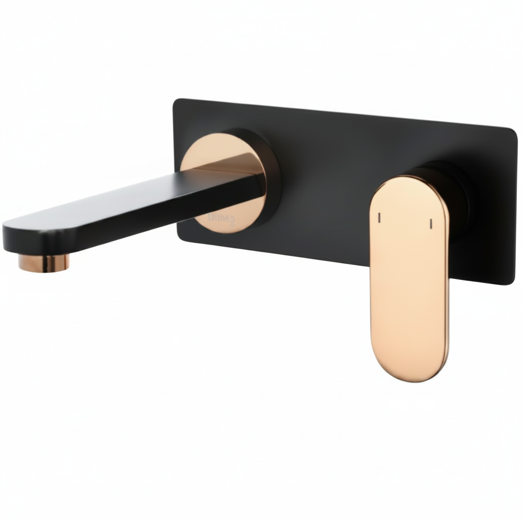 Vetto Wall Basin Mixer Matte Black & Rose Gold in Sydney | Luxury Bathroom Tapware by TWC