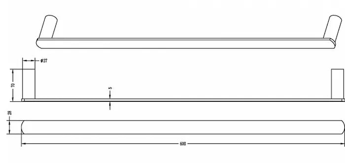 Vetto 600mm Matte Black Single Towel Rail